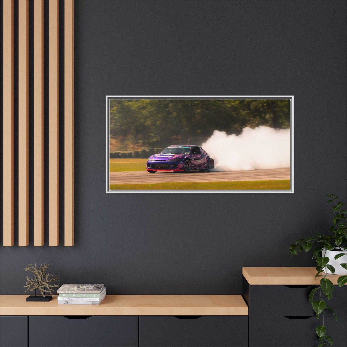 Purple Drift Car Framed Canvas Print