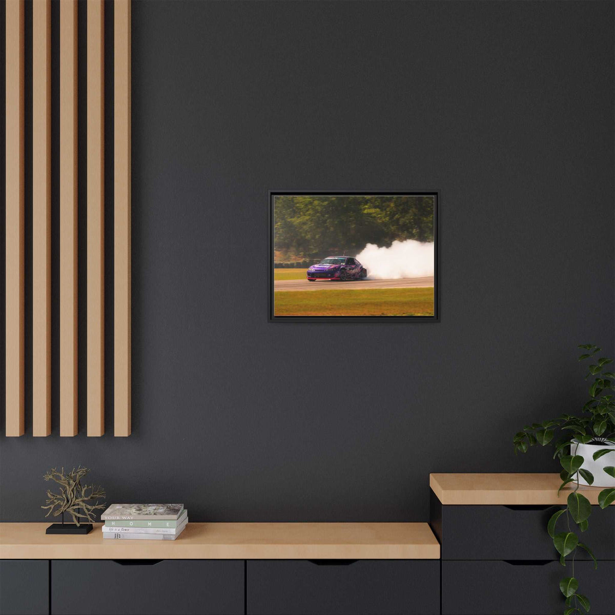 Purple Drift Car Framed Canvas Print