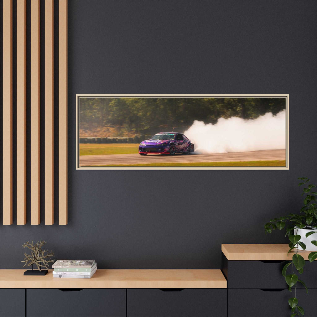 Purple Drift Car Framed Canvas Print