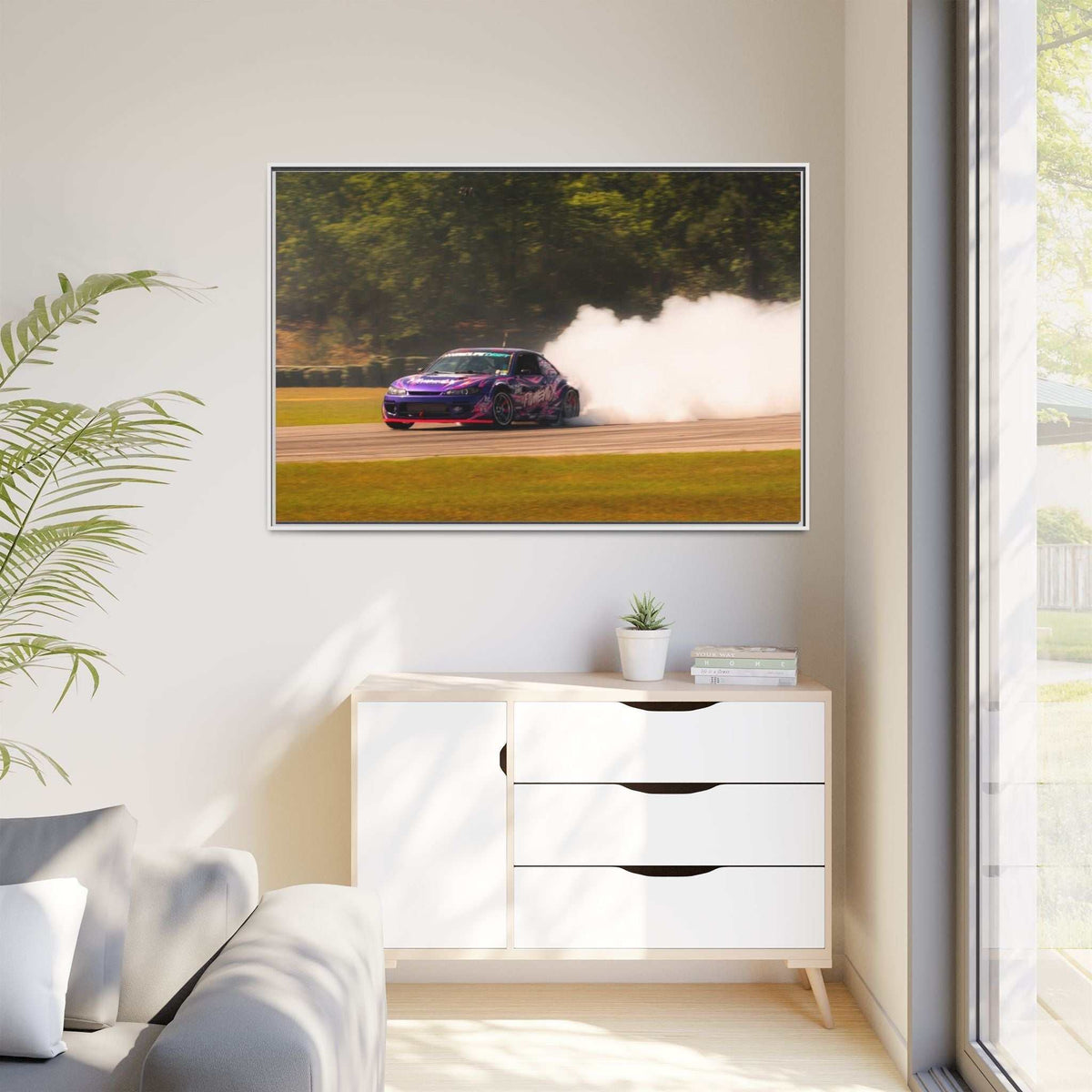 Purple Drift Car Framed Canvas Print