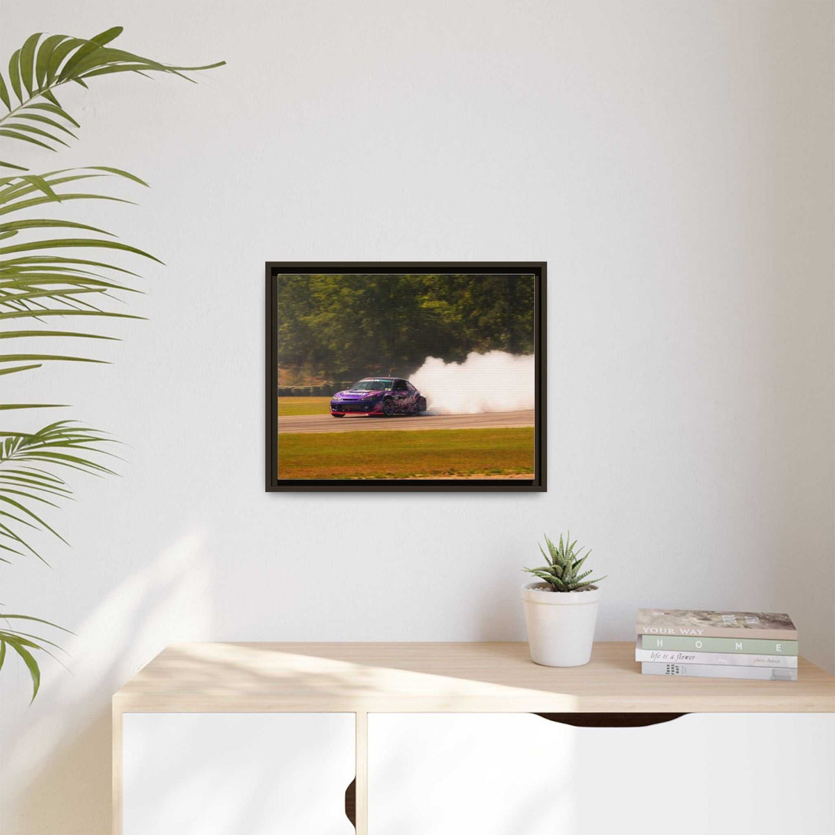 Purple Drift Car Framed Canvas Print