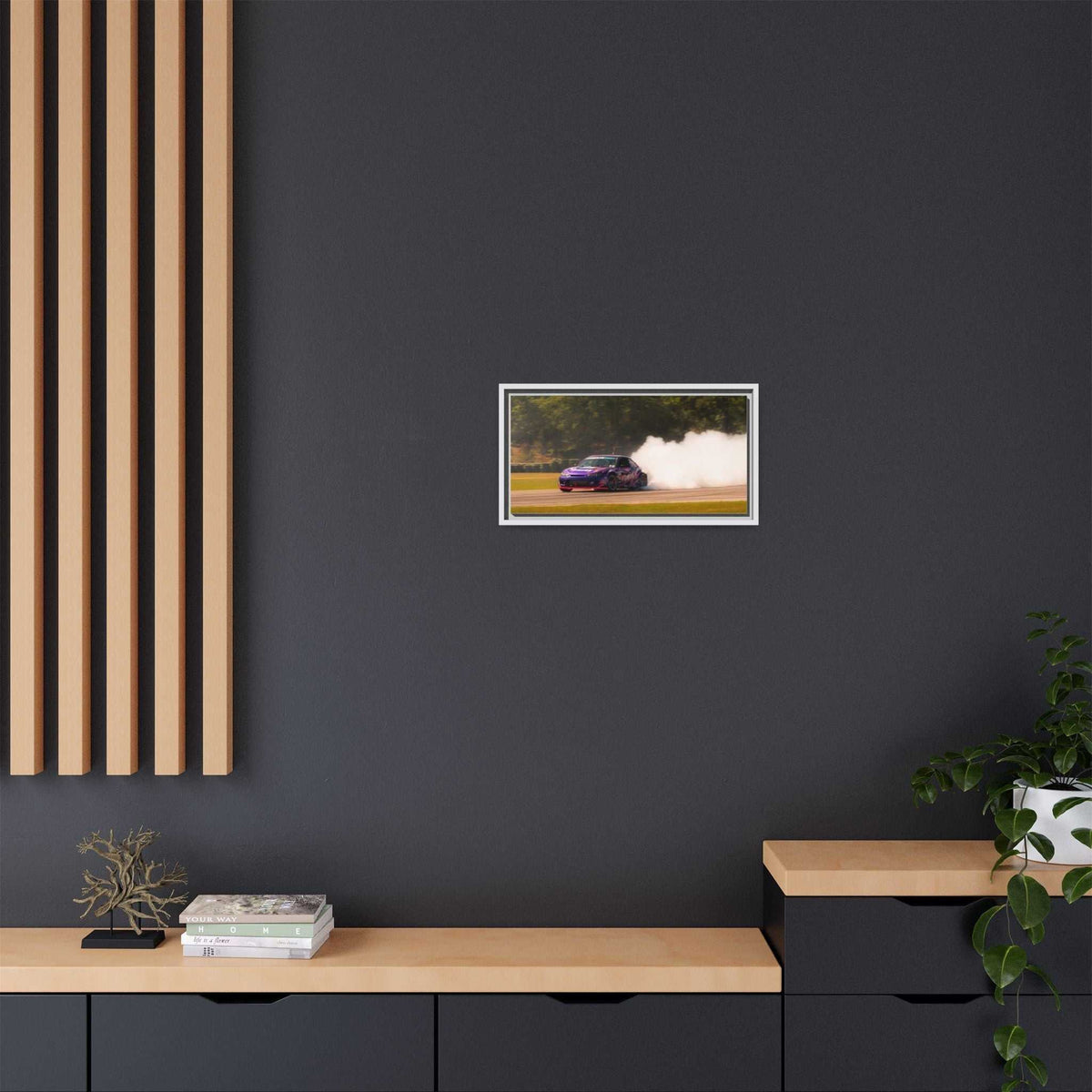 Purple Drift Car Framed Canvas Print