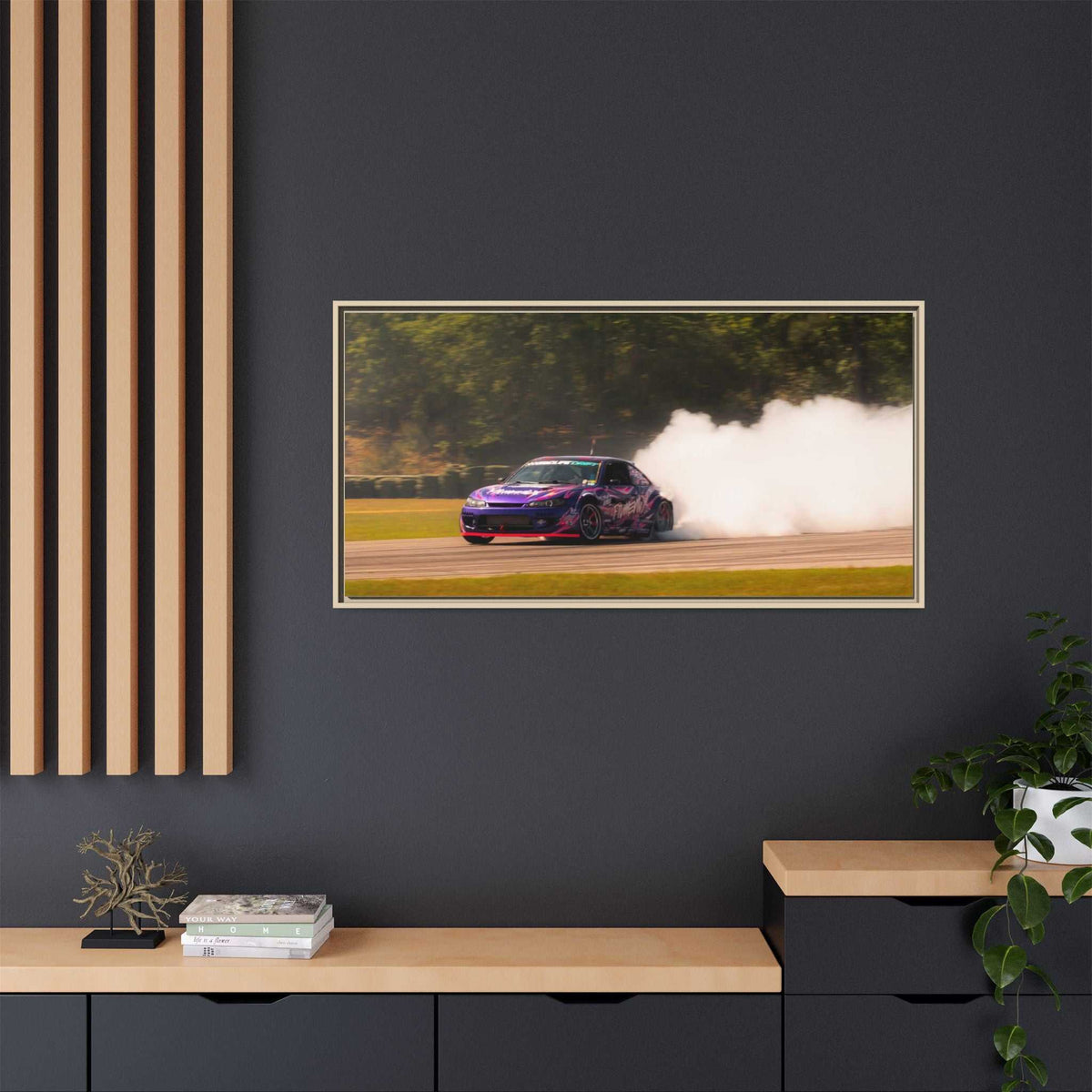 Purple Drift Car Framed Canvas Print