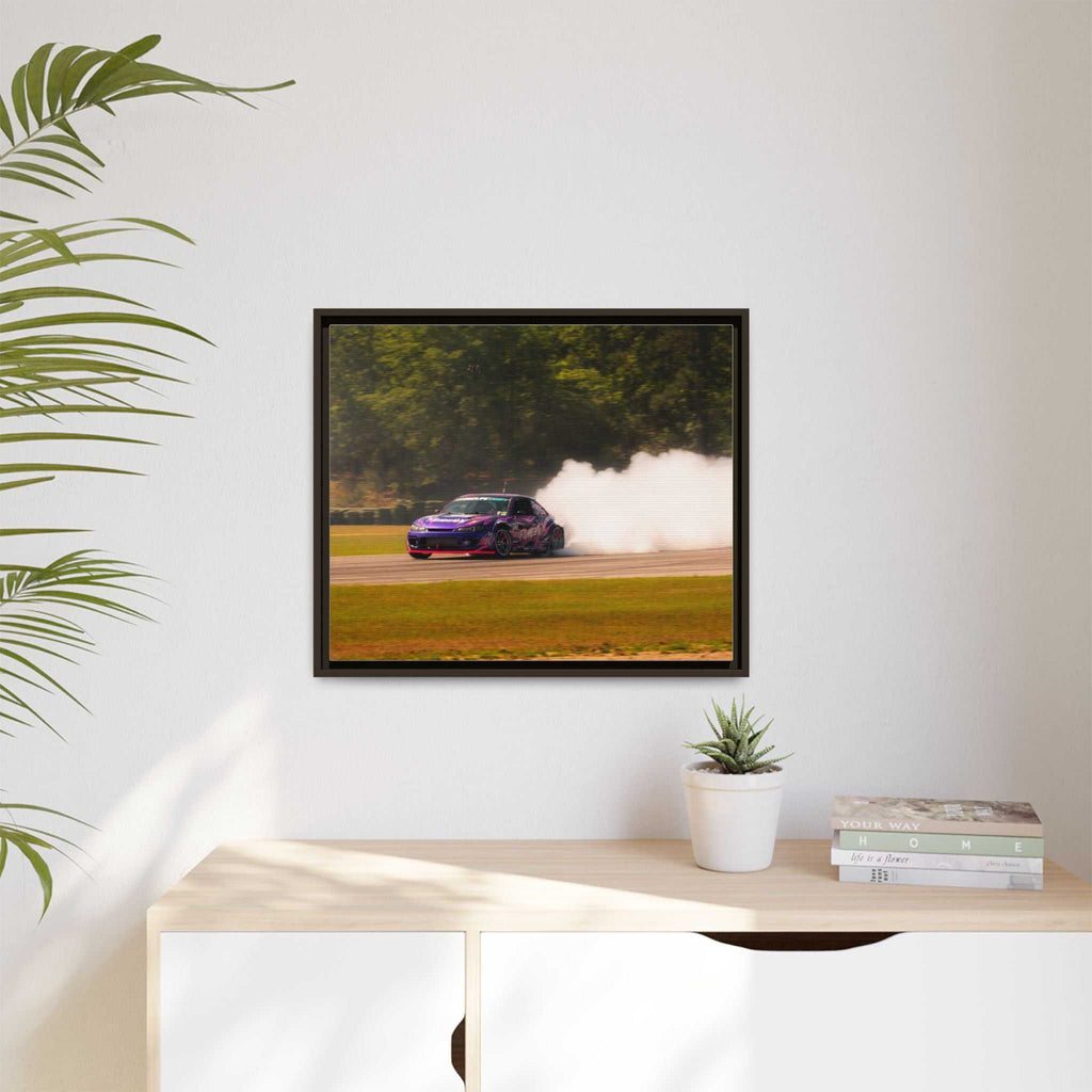 Purple Drift Car Framed Canvas Print