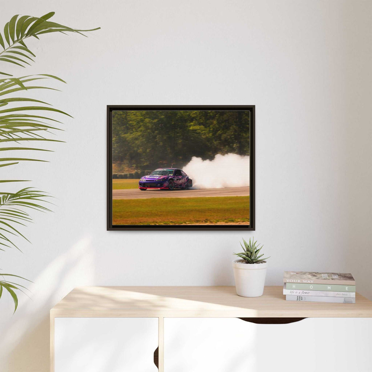 Purple Drift Car Framed Canvas Print