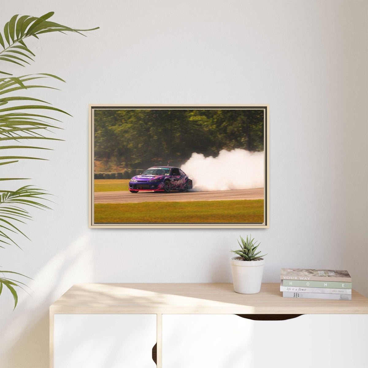 Purple Drift Car Framed Canvas Print