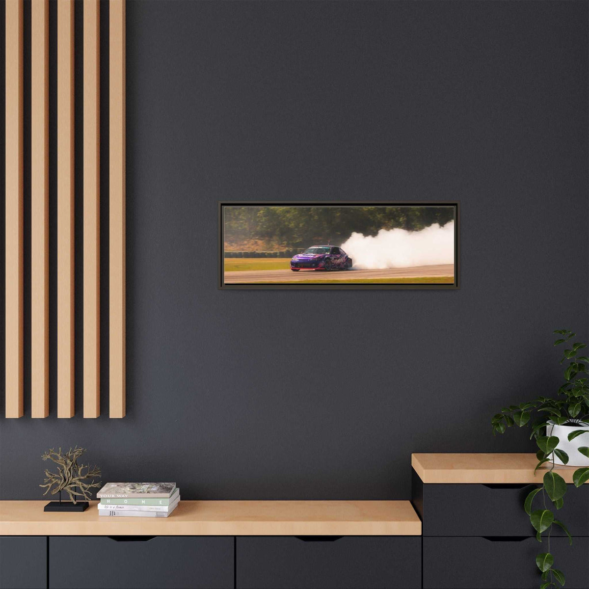 Purple Drift Car Framed Canvas Print