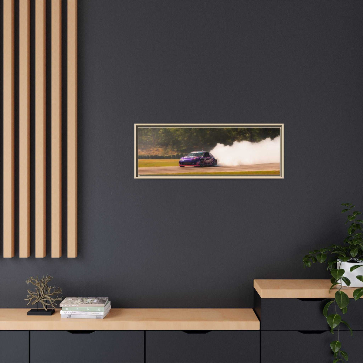 Purple Drift Car Framed Canvas Print