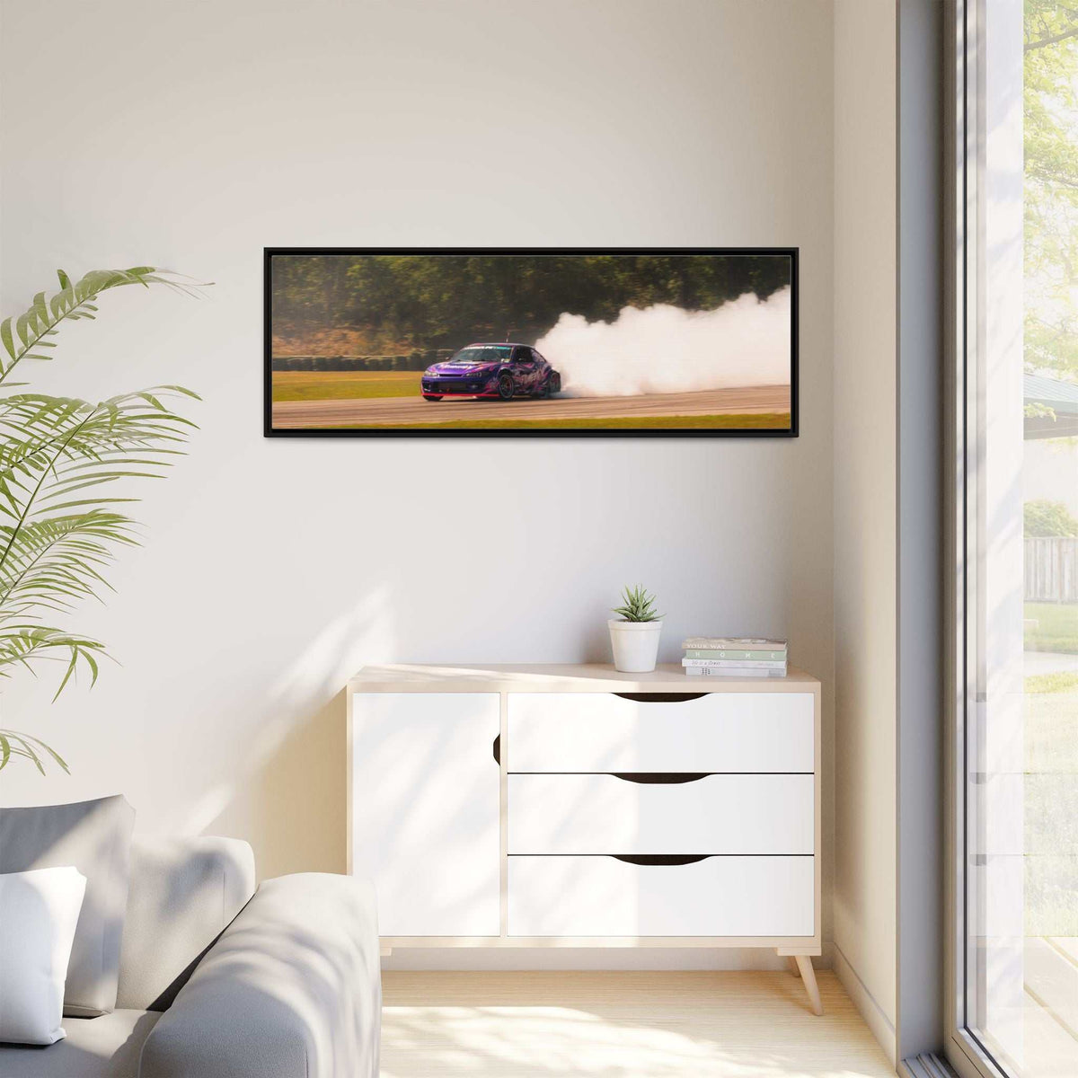Purple Drift Car Framed Canvas Print