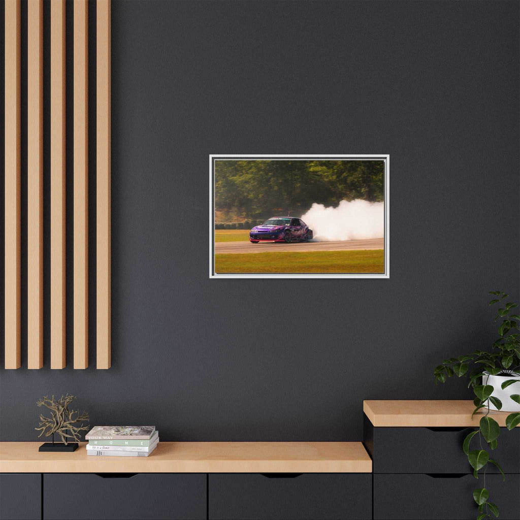 Purple Drift Car Framed Canvas Print