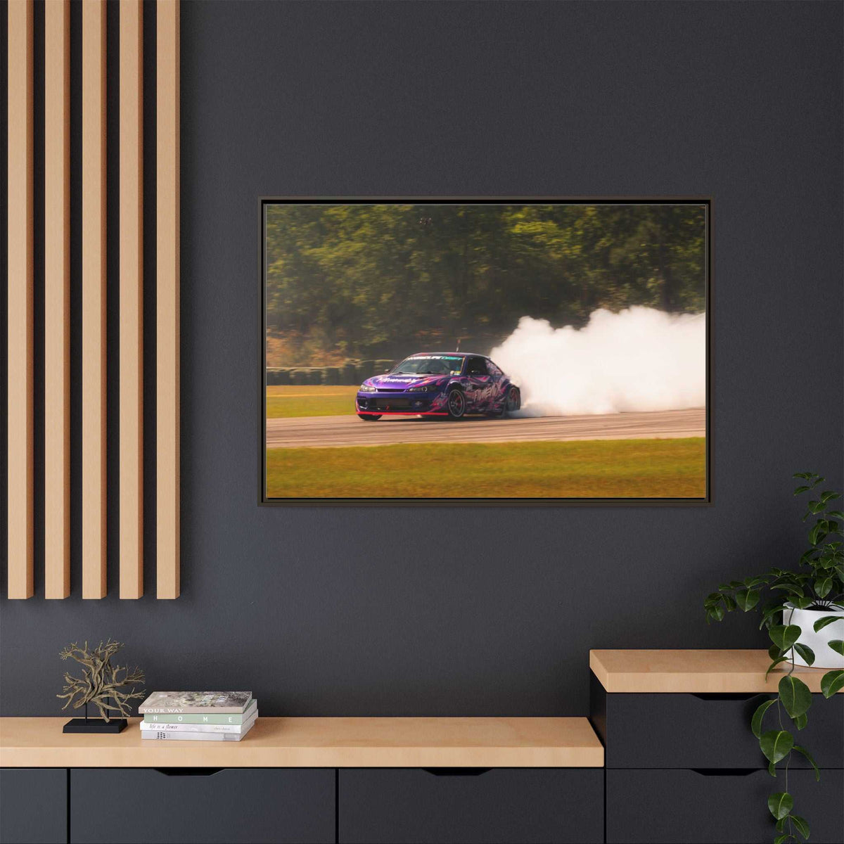 Purple Drift Car Framed Canvas Print