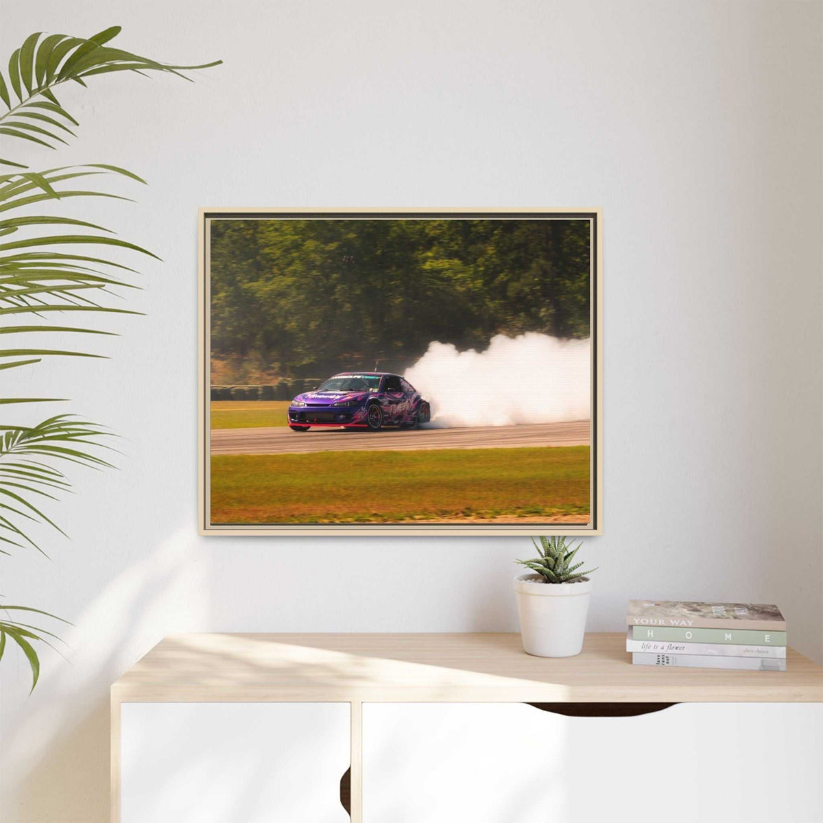 Purple Drift Car Framed Canvas Print