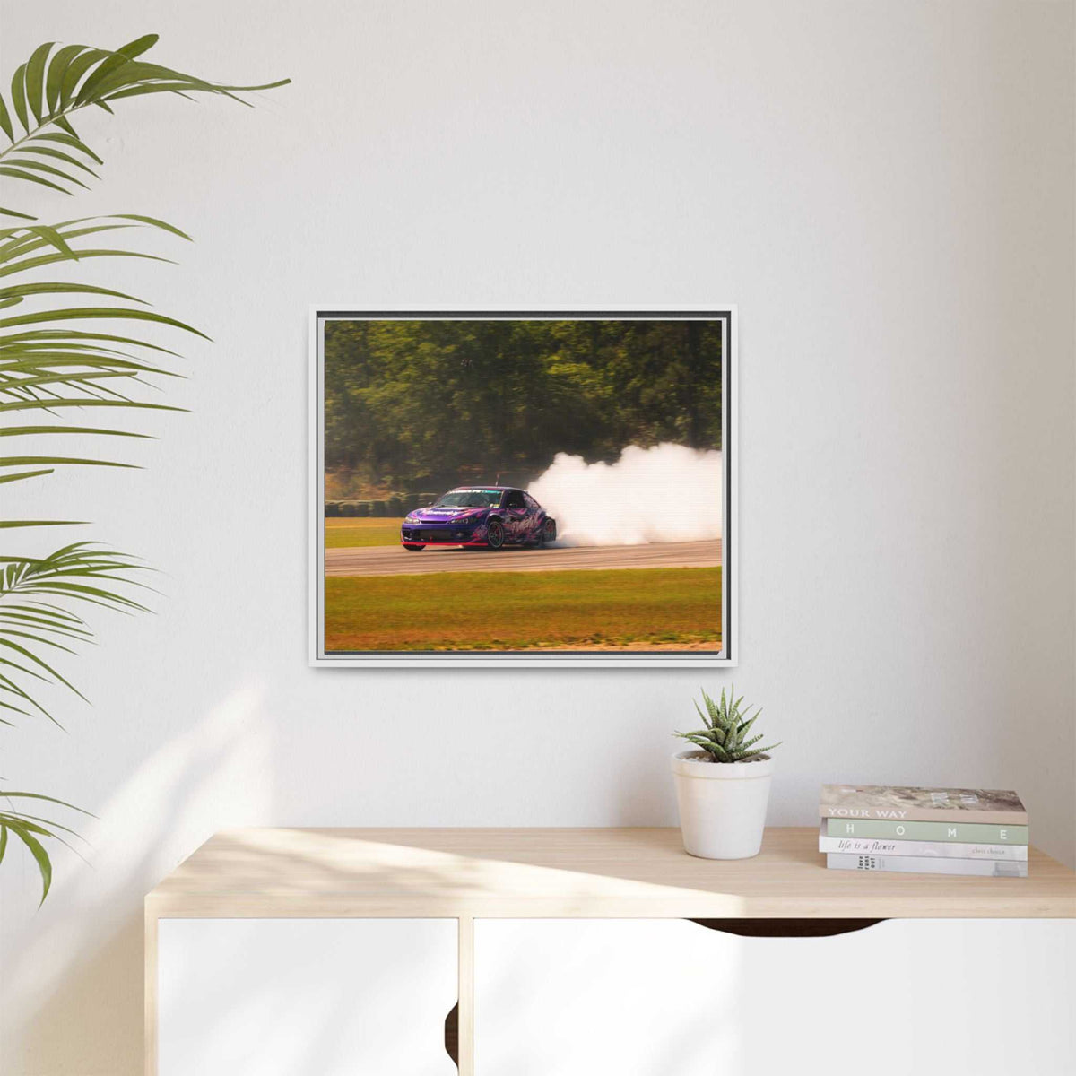 Purple Drift Car Framed Canvas Print