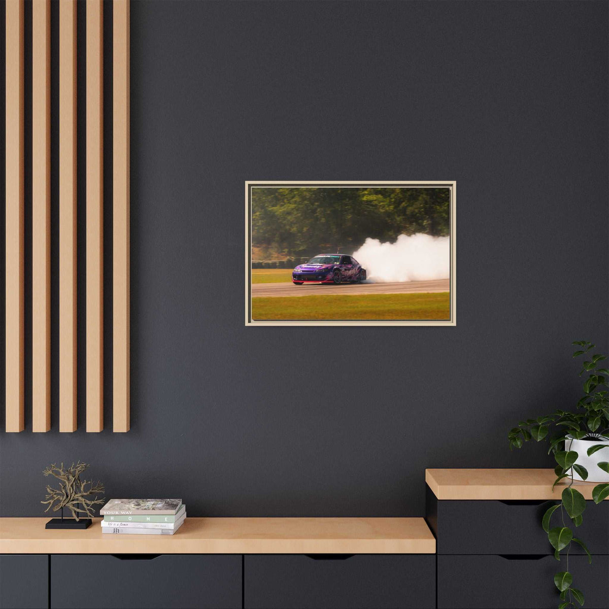 Purple Drift Car Framed Canvas Print