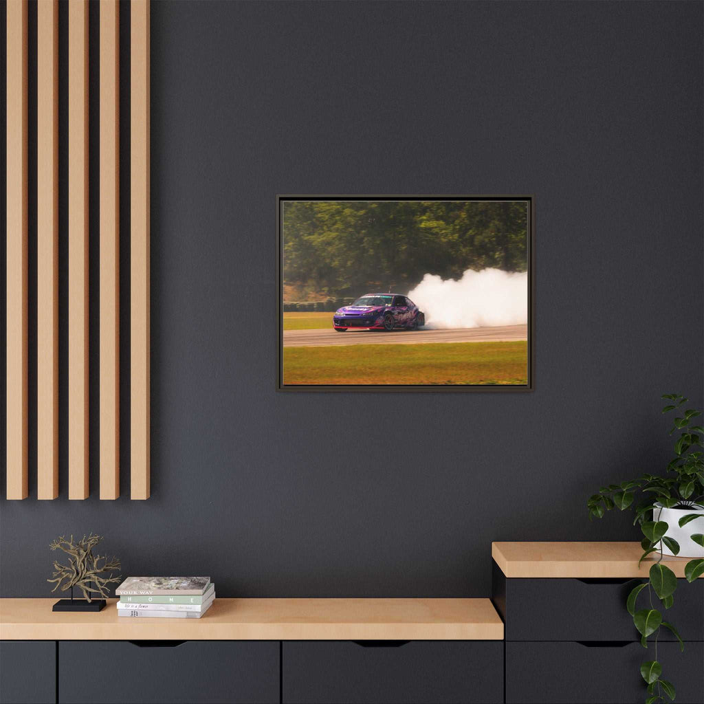 Purple Drift Car Framed Canvas Print