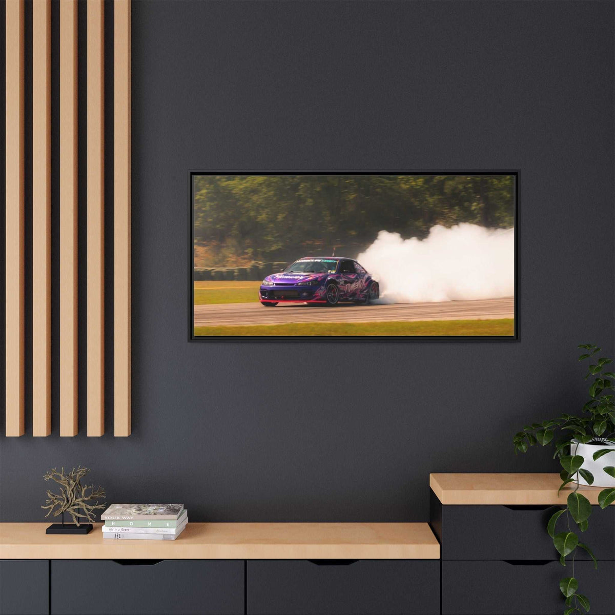 Purple Drift Car Framed Canvas Print