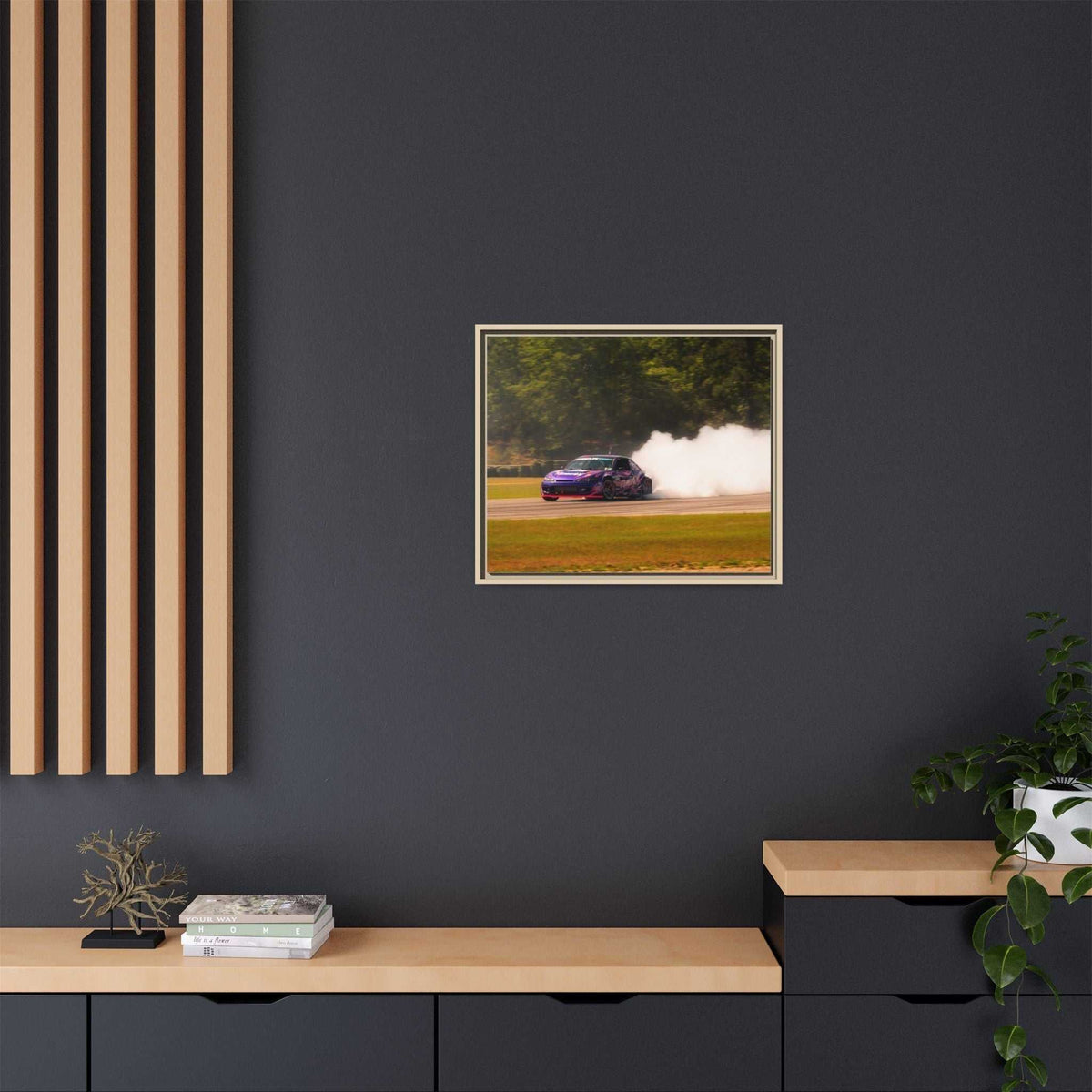 Purple Drift Car Framed Canvas Print