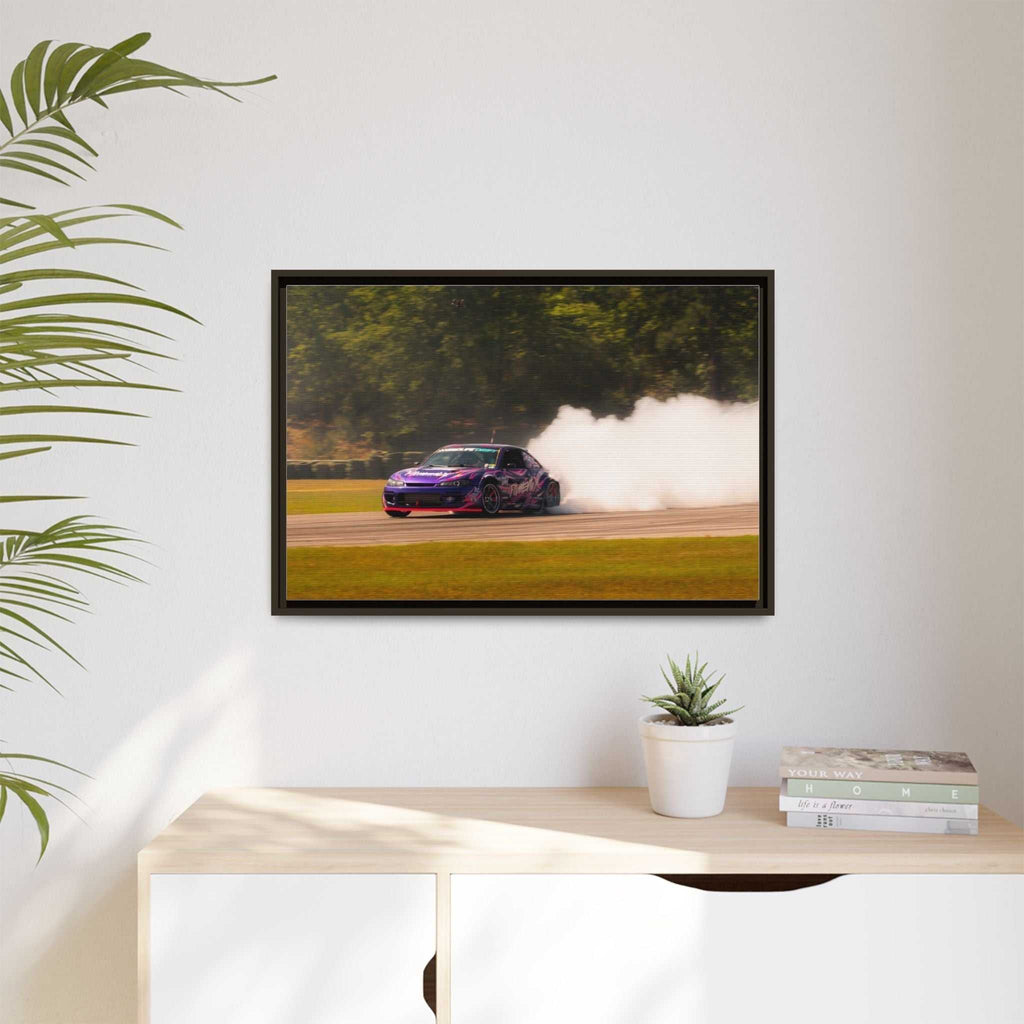 Purple Drift Car Framed Canvas Print