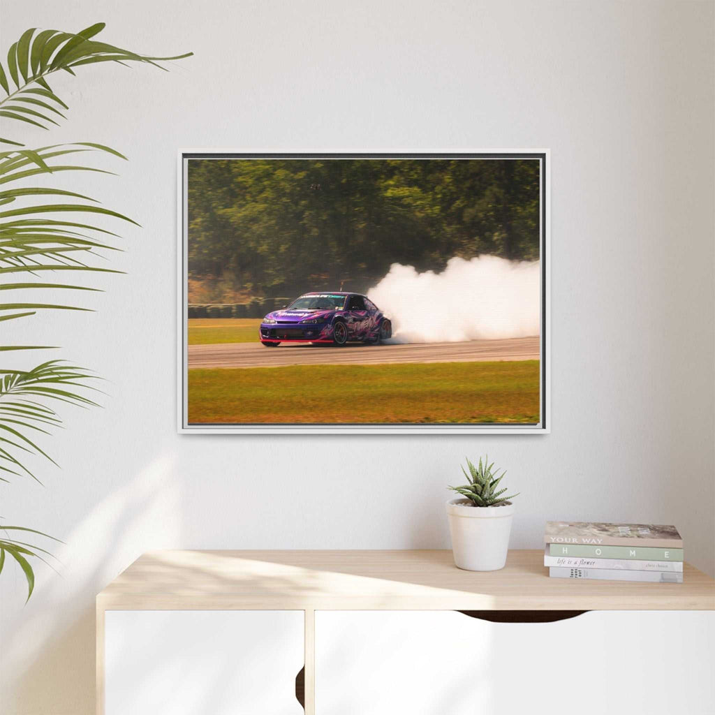 Purple Drift Car Framed Canvas Print
