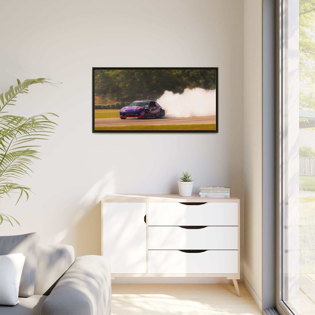 Purple Drift Car Framed Canvas Print