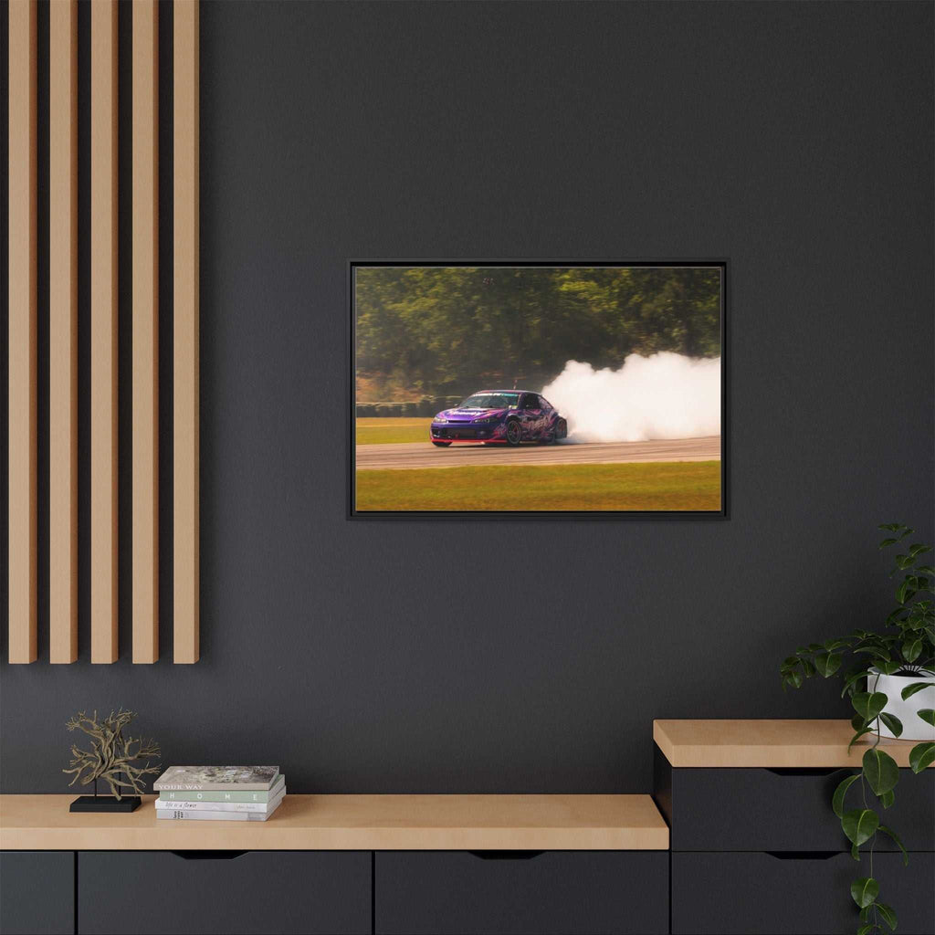 Purple Drift Car Framed Canvas Print