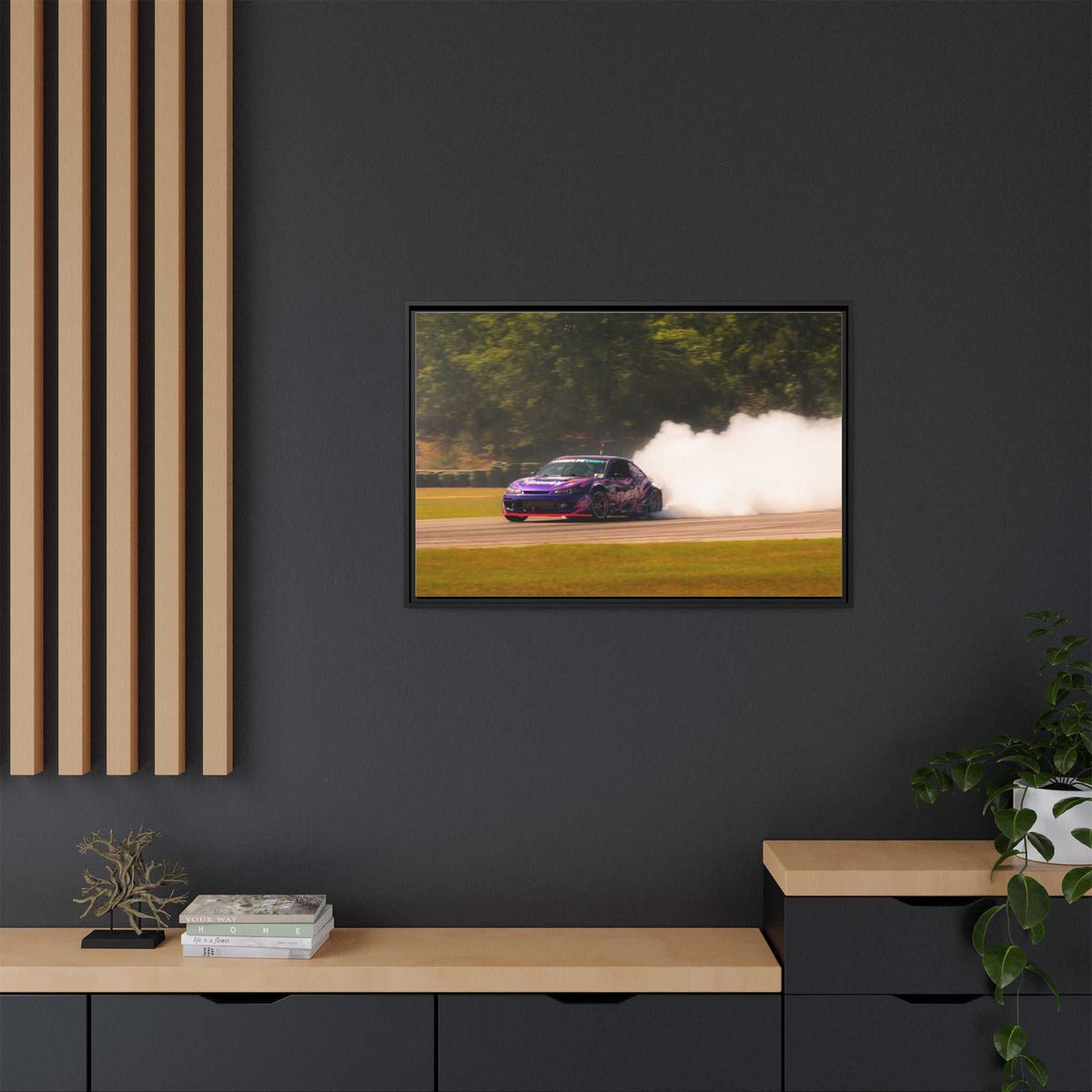 Purple Drift Car Framed Canvas Print