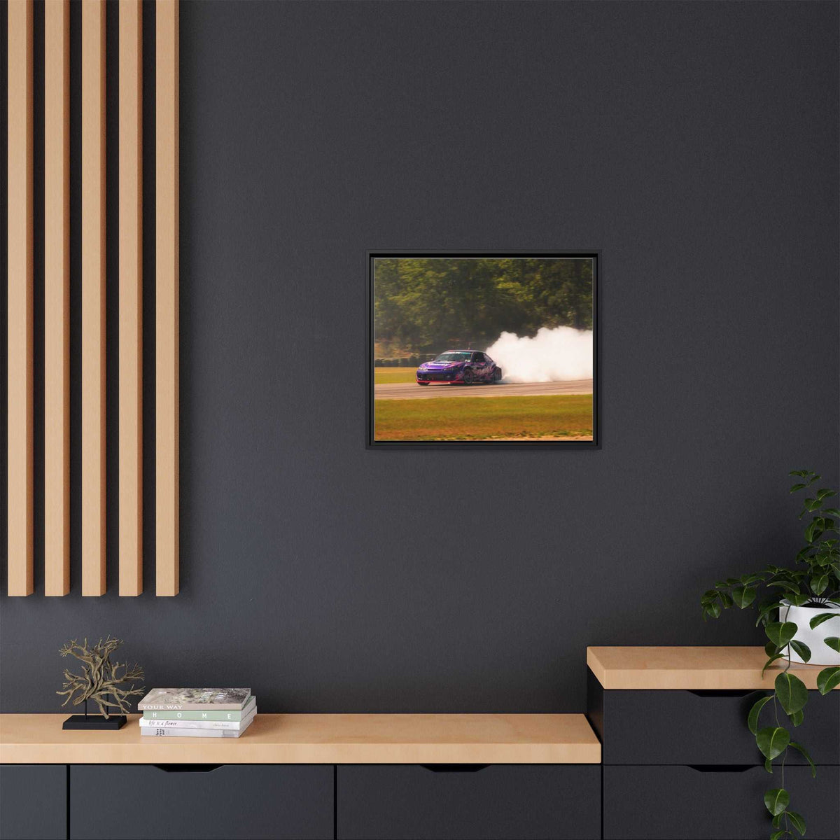 Purple Drift Car Framed Canvas Print