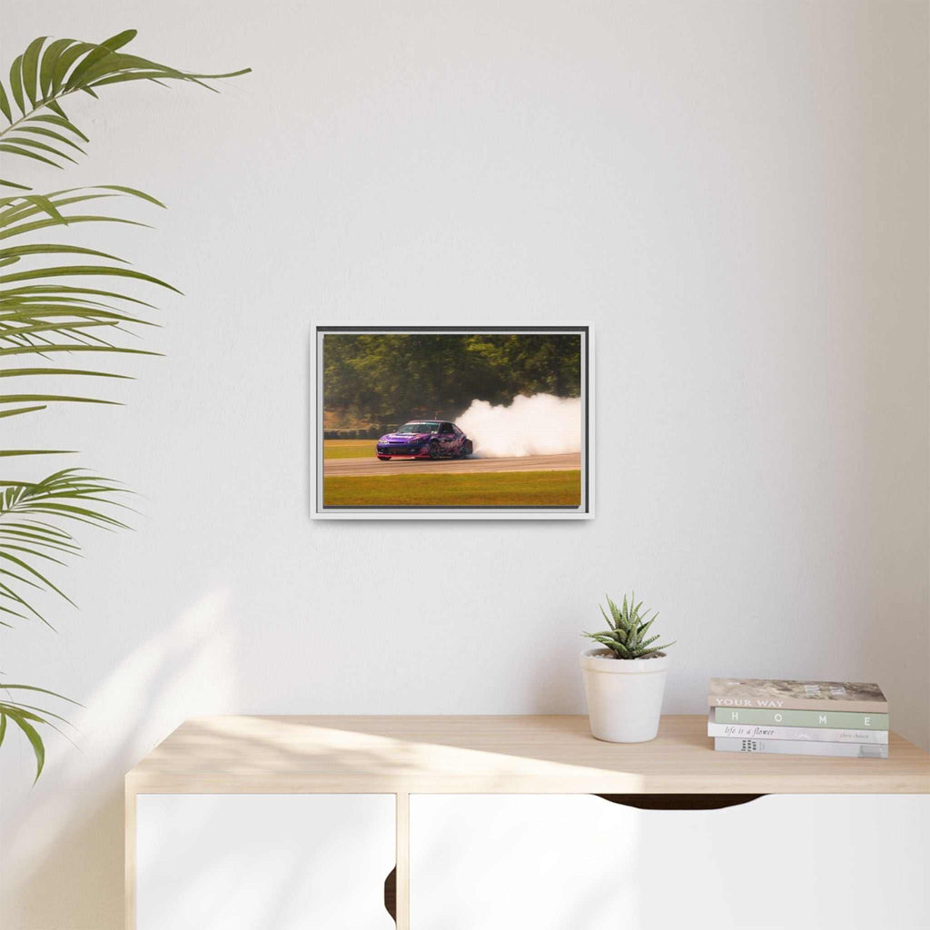 Purple Drift Car Framed Canvas Print