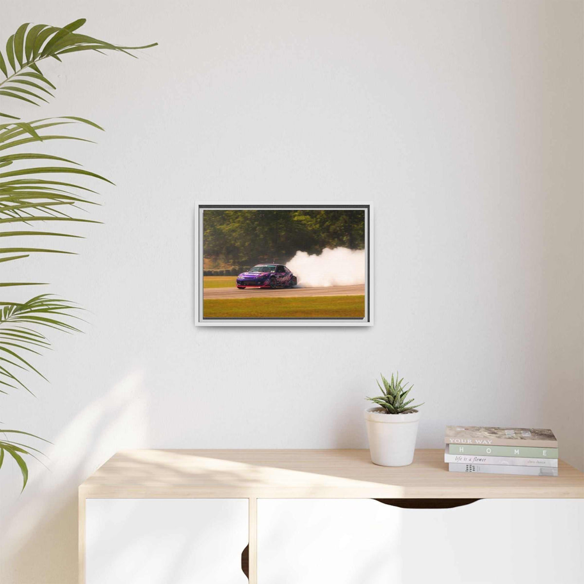 Purple Drift Car Framed Canvas Print