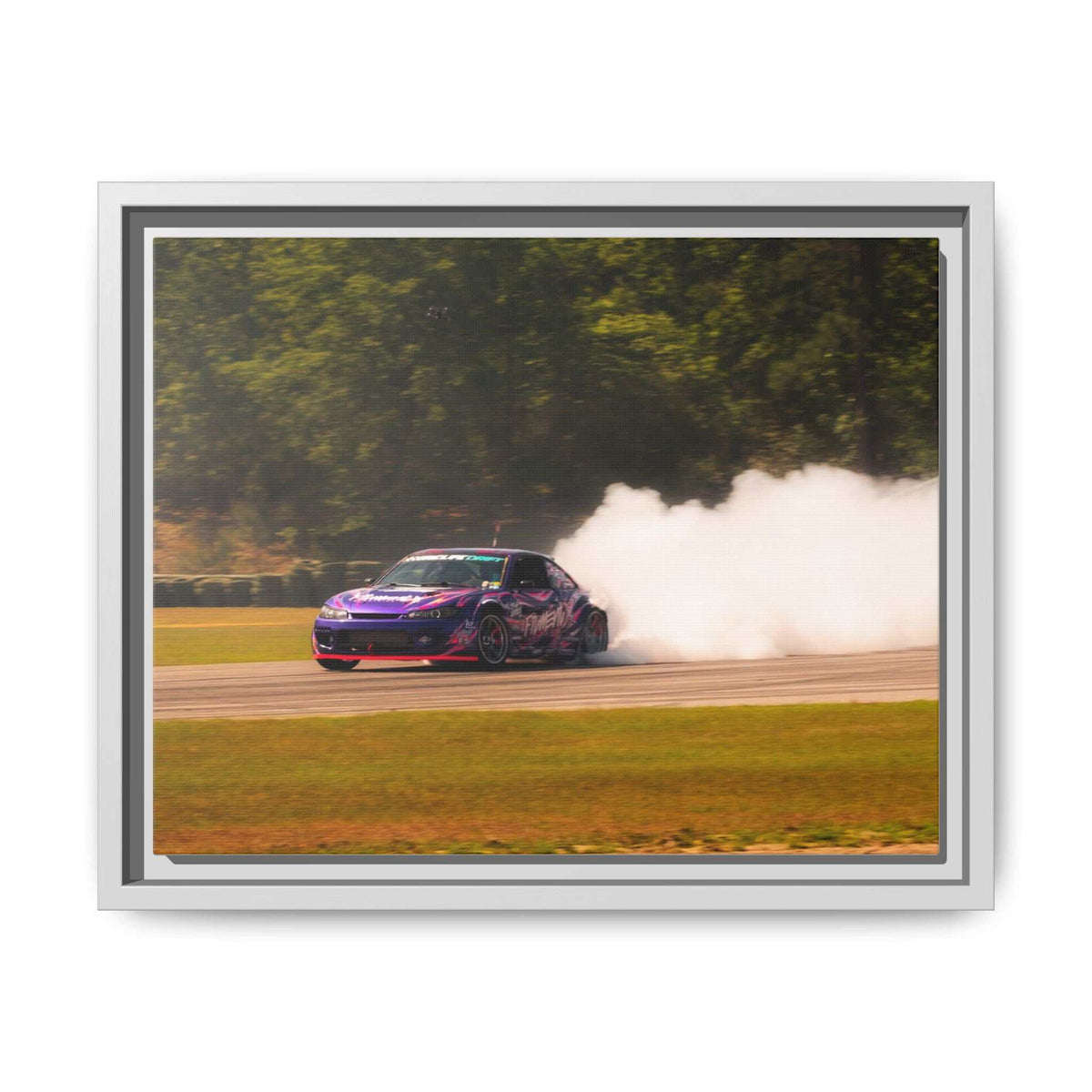 Purple Drift Car Framed Canvas Print