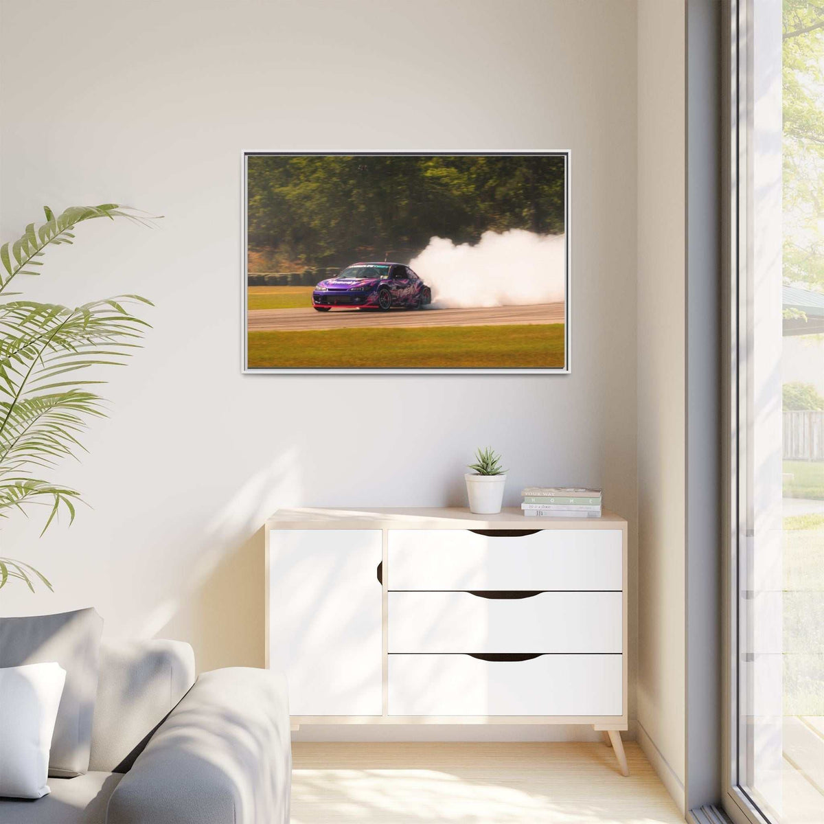 Purple Drift Car Framed Canvas Print